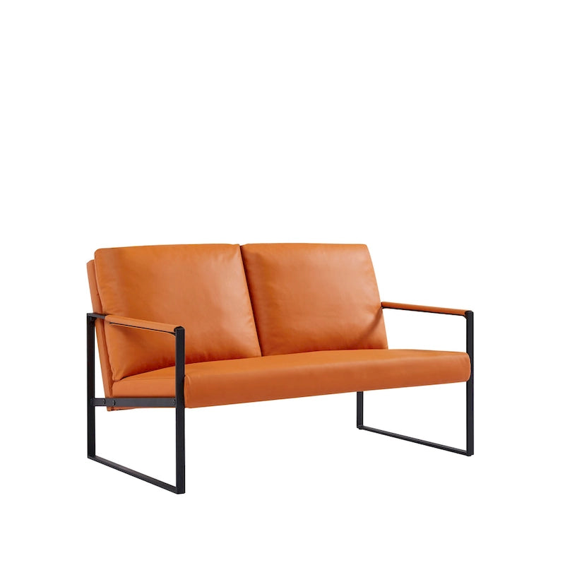 Fauteuil d'appoint en similicuir avec dossier rembourré – Gris / Marron clair / Orange, 1 place