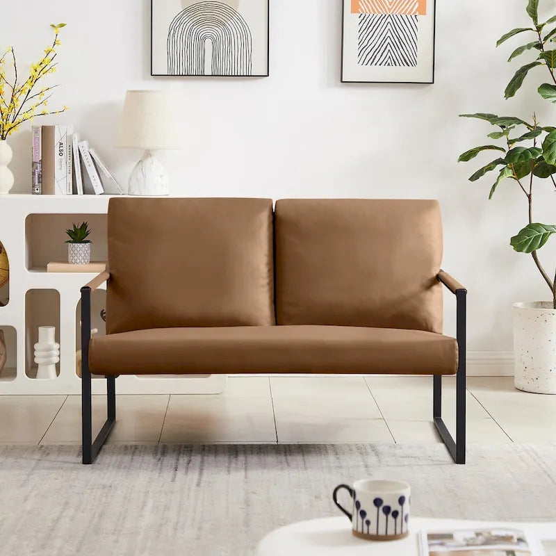 Fauteuil d'appoint en similicuir avec dossier rembourré – Gris / Marron clair / Orange, 1 place