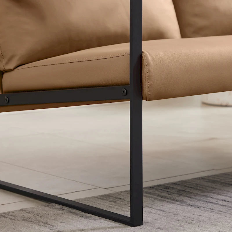 Fauteuil d'appoint en similicuir avec dossier rembourré – Gris / Marron clair / Orange, 1 place