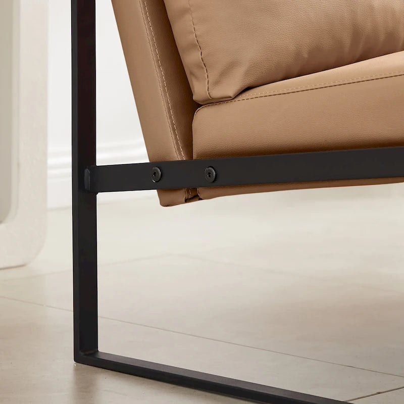 Fauteuil d'appoint en similicuir avec dossier rembourré – Gris / Marron clair / Orange, 1 place