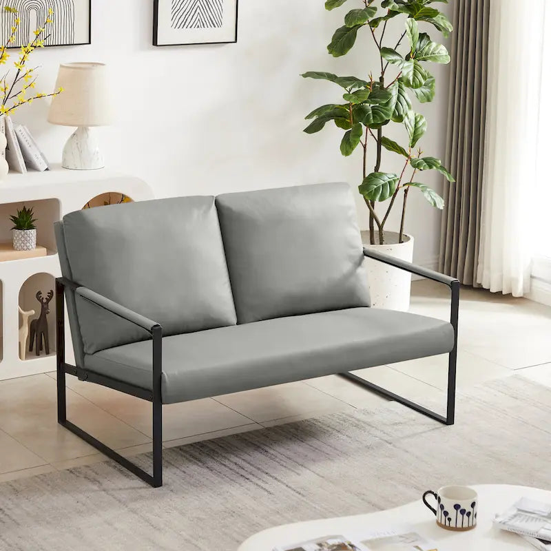 Fauteuil d'appoint en similicuir avec dossier rembourré – Gris / Marron clair / Orange, 1 place