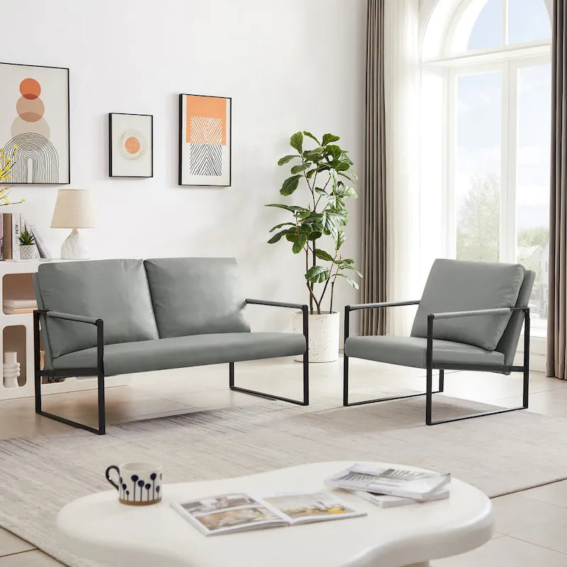 Fauteuil d'appoint en similicuir avec dossier rembourré – Gris / Marron clair / Orange, 1 place