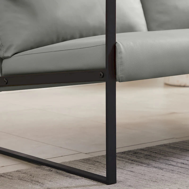 Fauteuil d'appoint en similicuir avec dossier rembourré – Gris / Marron clair / Orange, 1 place