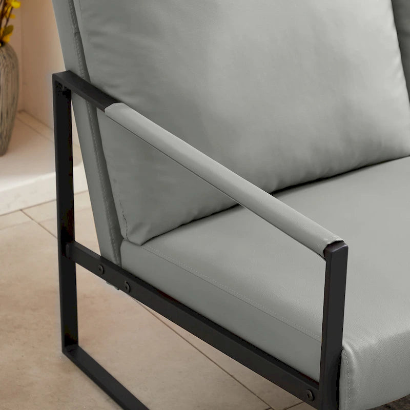 Fauteuil d'appoint en similicuir avec dossier rembourré – Gris / Marron clair / Orange, 1 place