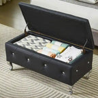 Banc de rangement ottoman de luxe, ottoman à couvercle rabattable en PU