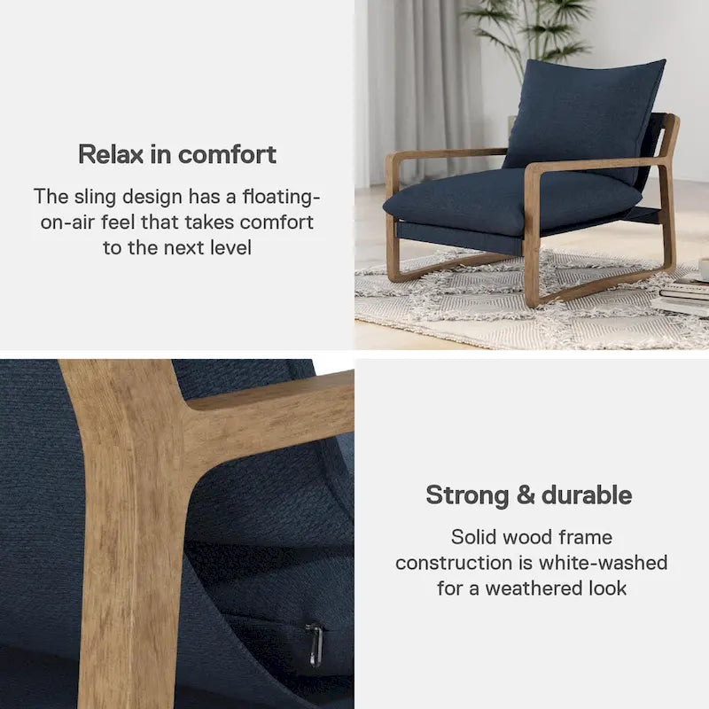 Fauteuil d'appoint en lin – Ivoire / Marine, 1 place