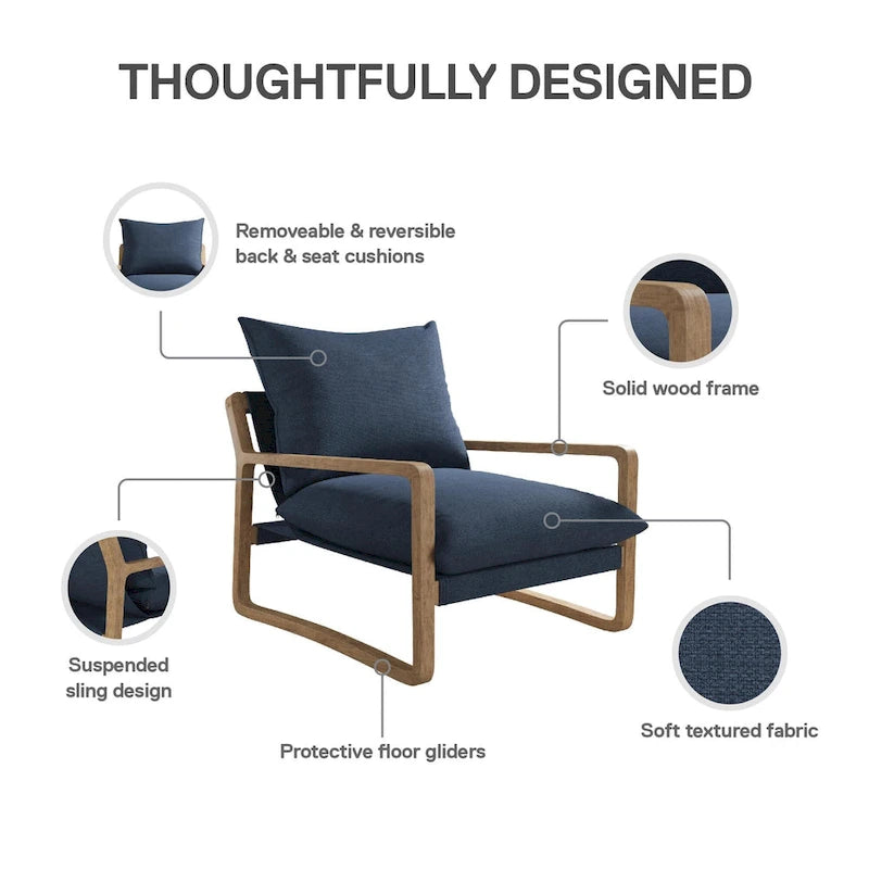 Fauteuil d'appoint en lin – Ivoire / Marine, 1 place