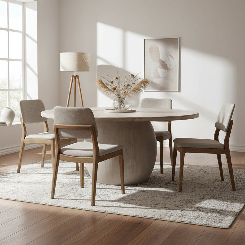 Sophia 72   Round Reclaimed Pine Modern Dining Table with Ball Pedestal Base