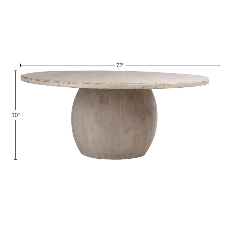 Table de salle à manger ronde en pin recyclé vieilli, blanche – 6 à 8 places
