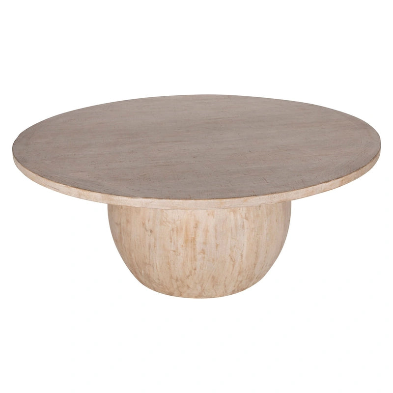 Table de salle à manger ronde en pin recyclé vieilli, blanche – 6 à 8 places