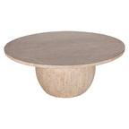 Table de salle à manger ronde en pin recyclé vieilli, blanche – 6 à 8 places
