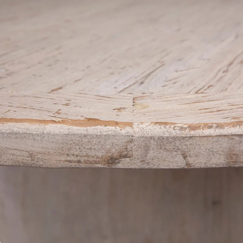 Table de salle à manger ronde en pin recyclé vieilli, blanche – 6 à 8 places