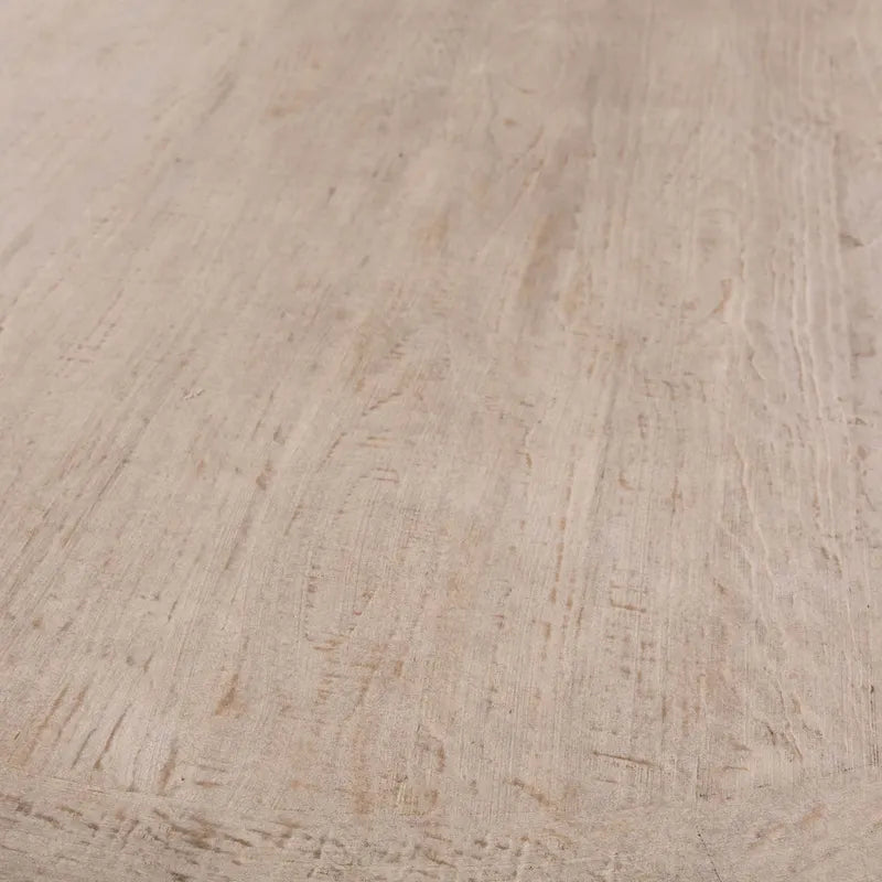 Table de salle à manger ronde en pin recyclé vieilli, blanche – 6 à 8 places
