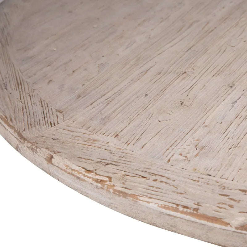 Table de salle à manger ronde en pin recyclé vieilli, blanche – 6 à 8 places