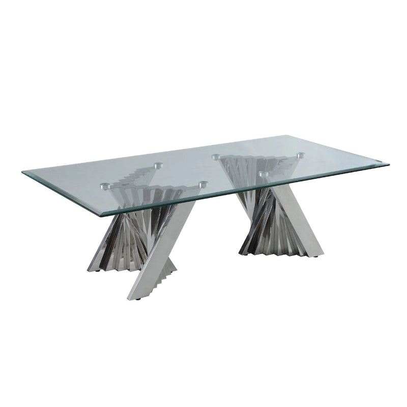 Best Quality Furniture Modern Glass Coffee Table w/ Spiral Base - Coffee Table