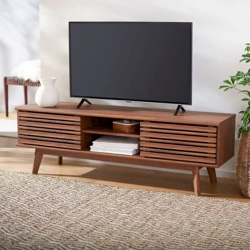 SAFAVIEH Teela Walnut 59-inch Storage Media TV Stand - 59   W x 15   L x 19   H - 59Wx15Dx19H