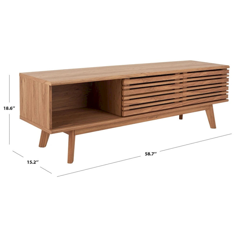 Meuble TV média de rangement Safavieh Teela Noyer 59 pouces – 59 L x 15 P x 19 H – 59Lx15Px19H