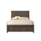 Lit double grand format Sea, design rustique moderne, tête de lit à panneaux, bois marron