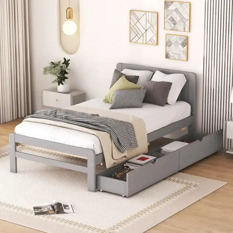 Cadre de lit plateforme en bois au design moderne avec lit gigogne