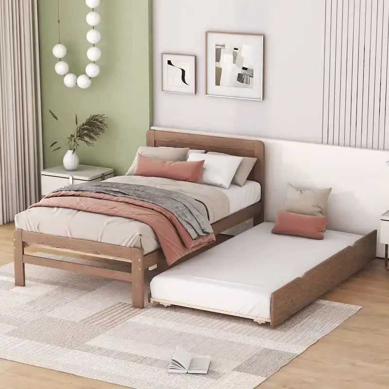 Cadre de lit plateforme en bois au design moderne avec lit gigogne