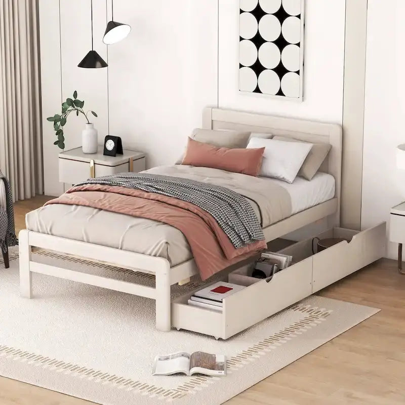 Cadre de lit plateforme en bois au design moderne avec lit gigogne