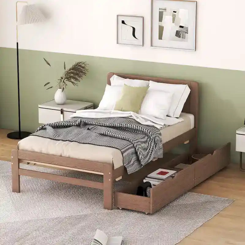 Cadre de lit plateforme en bois au design moderne avec lit gigogne