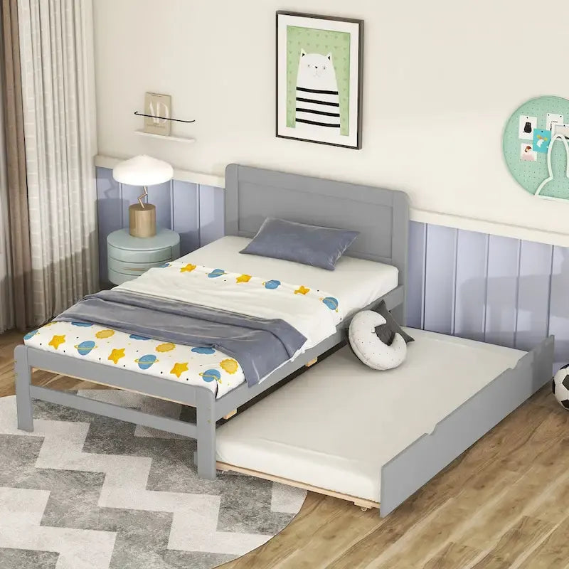 Cadre de lit plateforme en bois au design moderne avec lit gigogne