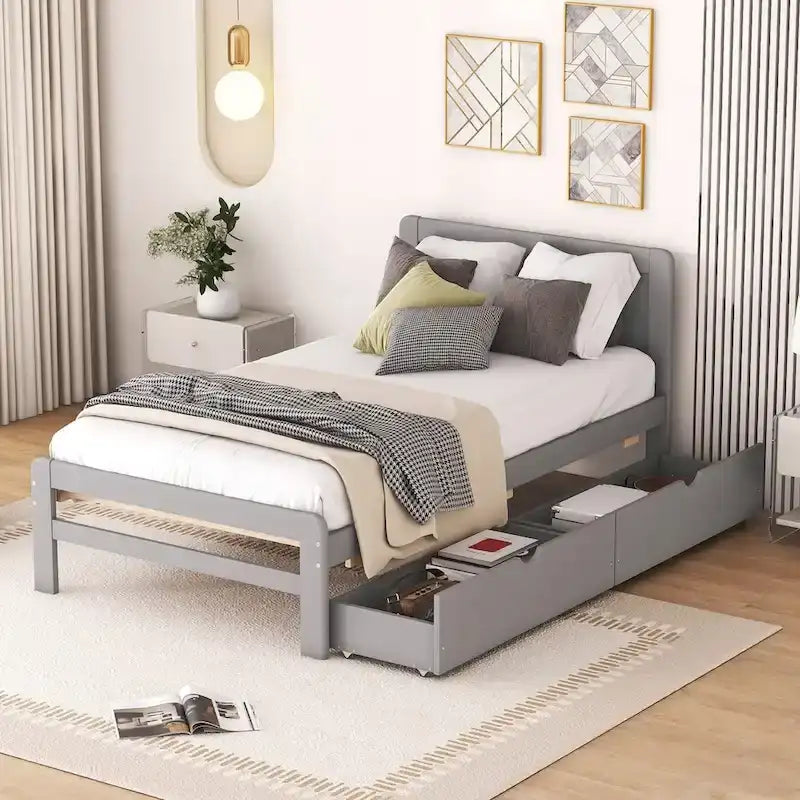 Cadre de lit plateforme en bois au design moderne avec lit gigogne