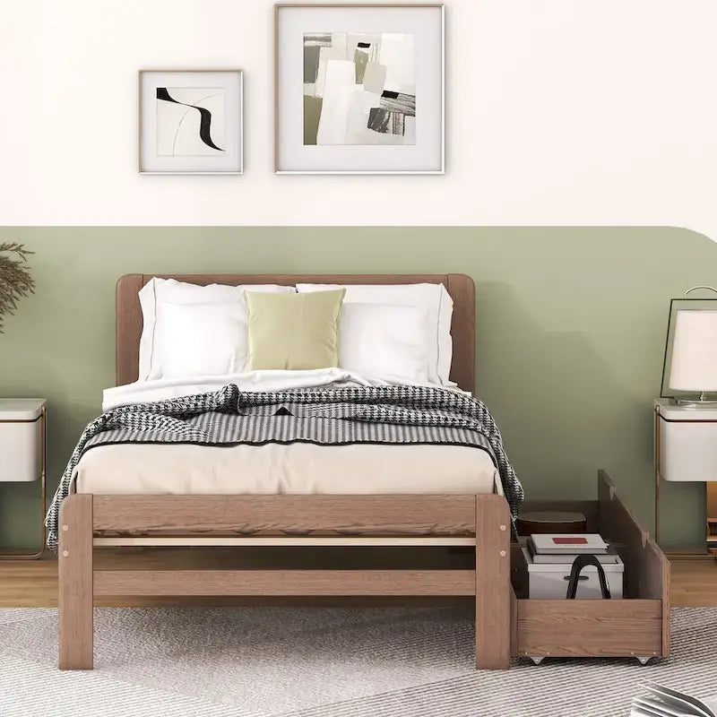 Cadre de lit plateforme en bois au design moderne avec lit gigogne