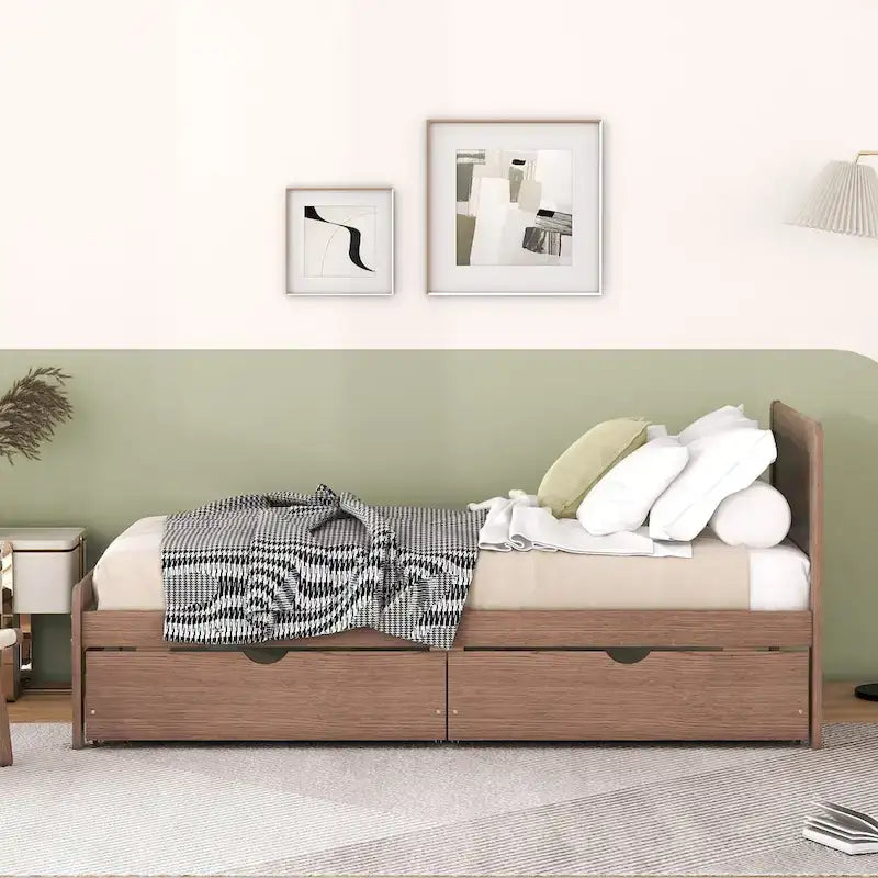 Cadre de lit plateforme en bois au design moderne avec lit gigogne
