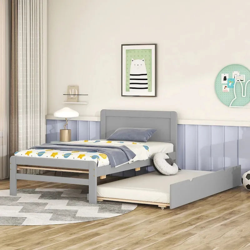 Cadre de lit plateforme en bois au design moderne avec lit gigogne