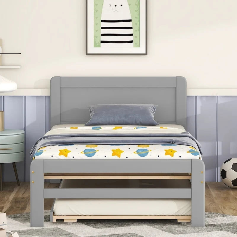 Cadre de lit plateforme en bois au design moderne avec lit gigogne