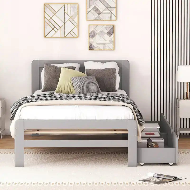Cadre de lit plateforme en bois au design moderne avec lit gigogne
