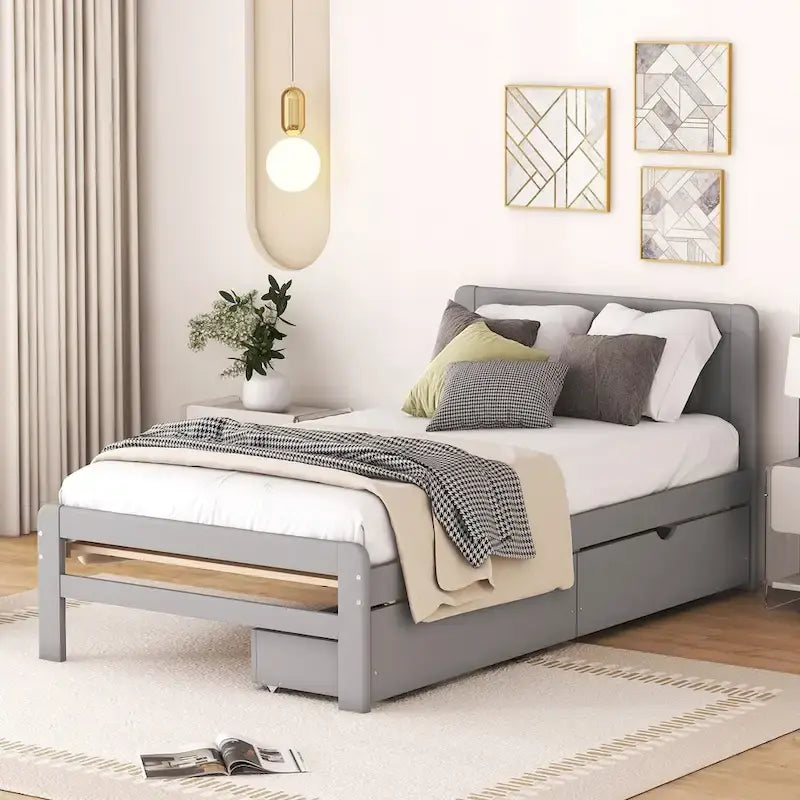 Cadre de lit plateforme en bois au design moderne avec lit gigogne