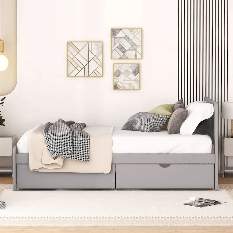 Cadre de lit plateforme en bois au design moderne avec lit gigogne