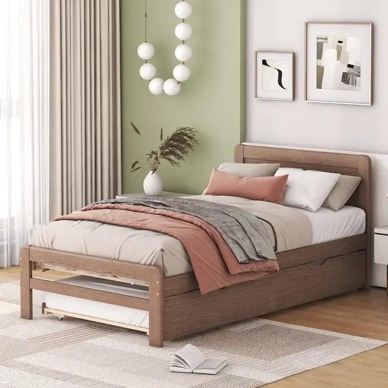 Cadre de lit plateforme en bois au design moderne avec lit gigogne