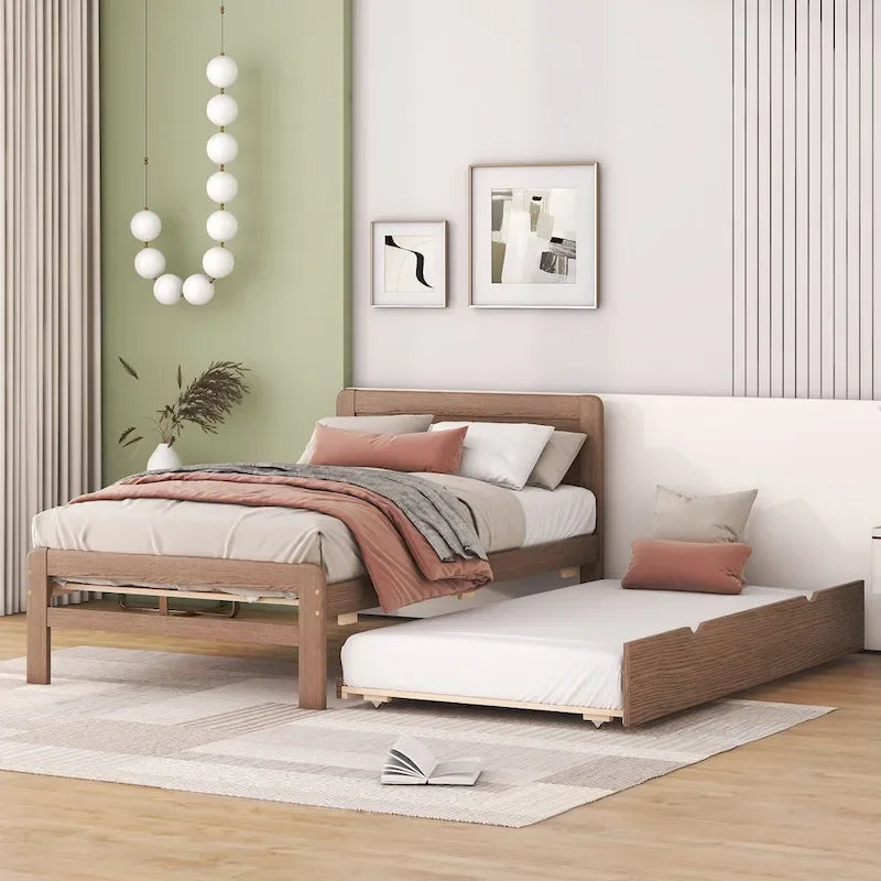 Cadre de lit plateforme en bois au design moderne avec lit gigogne