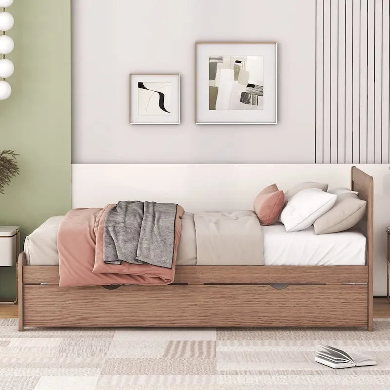 Cadre de lit plateforme en bois au design moderne avec lit gigogne