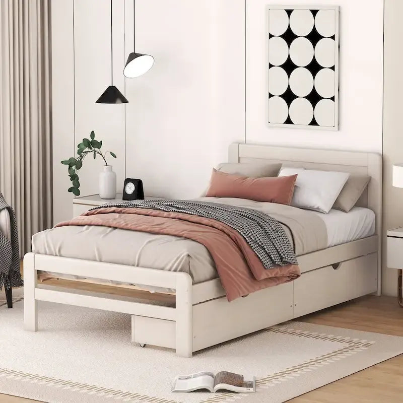 Cadre de lit plateforme en bois au design moderne avec lit gigogne