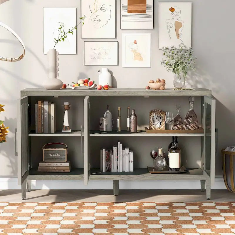 34   Armoire d'appoint haute 3 portes en MDF avec étagère réglable
