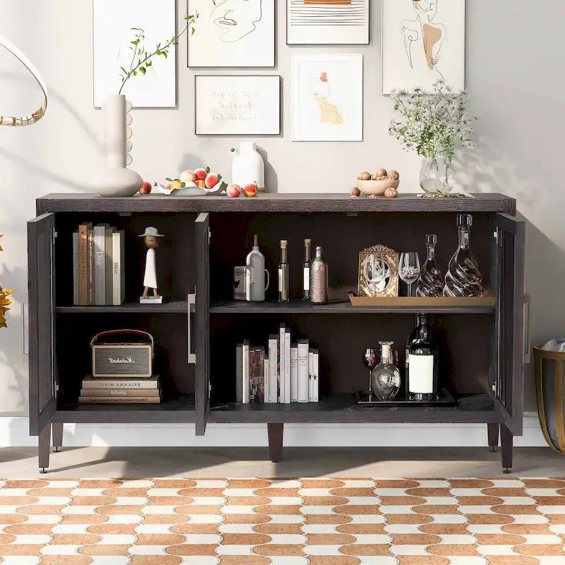 34   Armoire d'appoint haute 3 portes en MDF avec étagère réglable