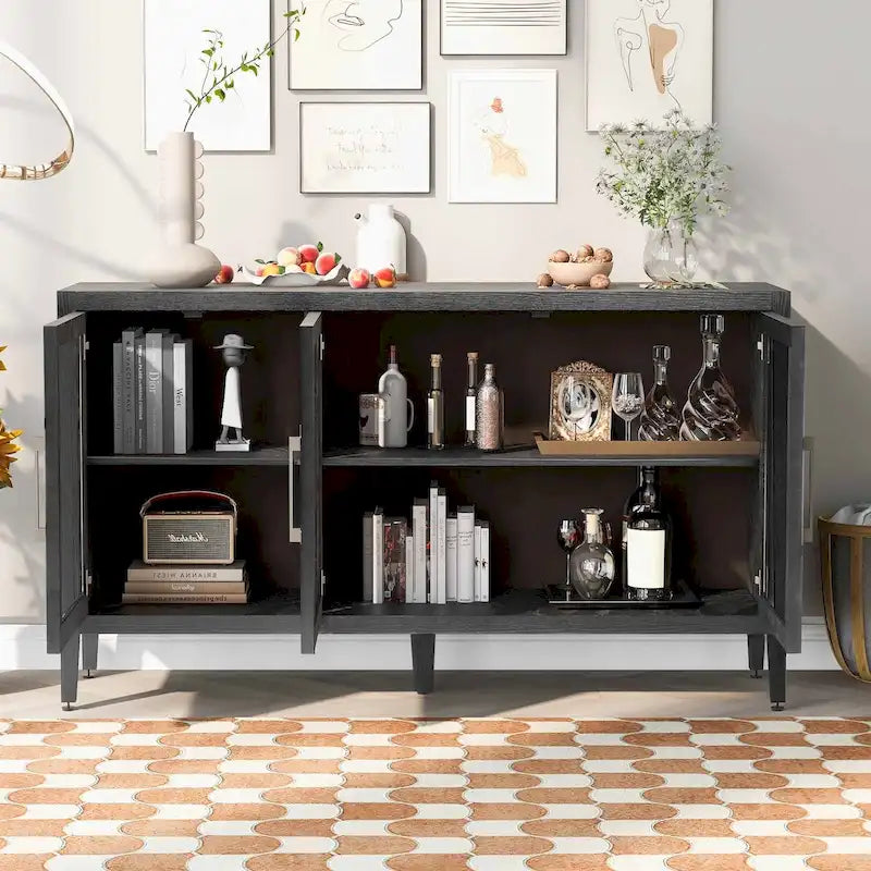 34   Armoire d'appoint haute 3 portes en MDF avec étagère réglable