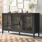 34   Armoire d'appoint haute 3 portes en MDF avec étagère réglable