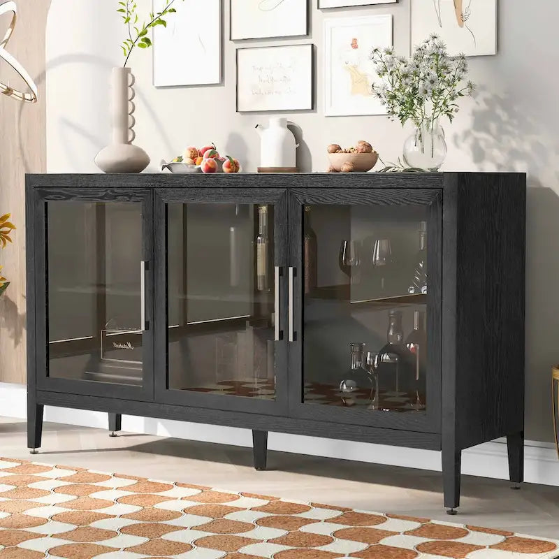 34   Armoire d'appoint haute 3 portes en MDF avec étagère réglable