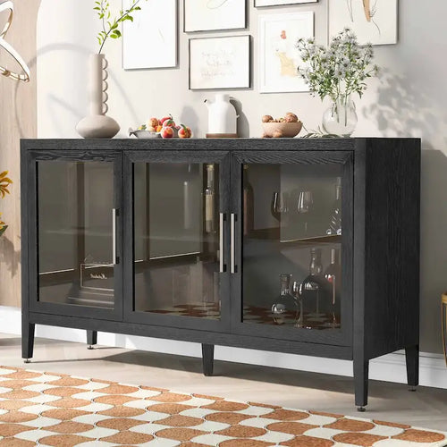 34   Armoire d'appoint haute 3 portes en MDF avec étagère réglable