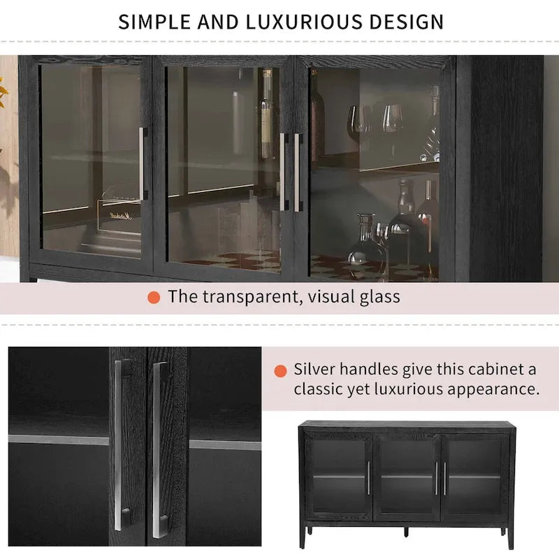34   Armoire d'appoint haute 3 portes en MDF avec étagère réglable