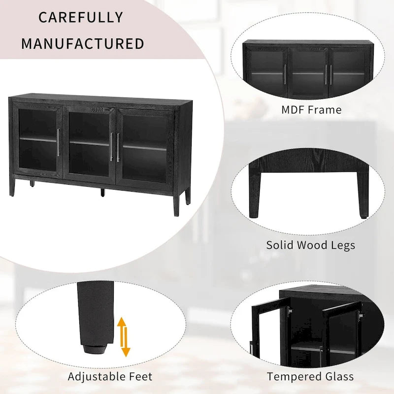 34   Armoire d'appoint haute 3 portes en MDF avec étagère réglable
