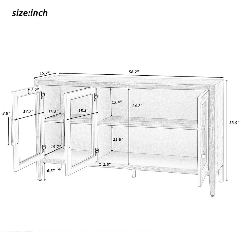 34   Armoire d'appoint haute 3 portes en MDF avec étagère réglable