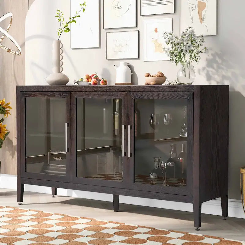 34   Armoire d'appoint haute 3 portes en MDF avec étagère réglable