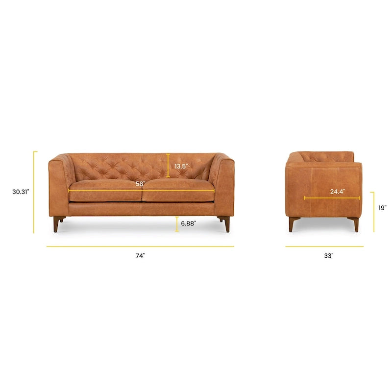 Canapé d'appartement Poly & Bark Essex 74 - Cuir pleine fleur véritable italien